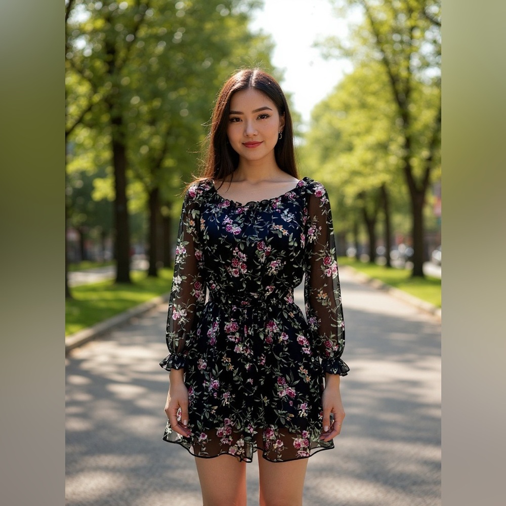 NEW Corset Style Long Sleeve Floral Sheer Sleeve Dress Size M Forever 21 NWOT